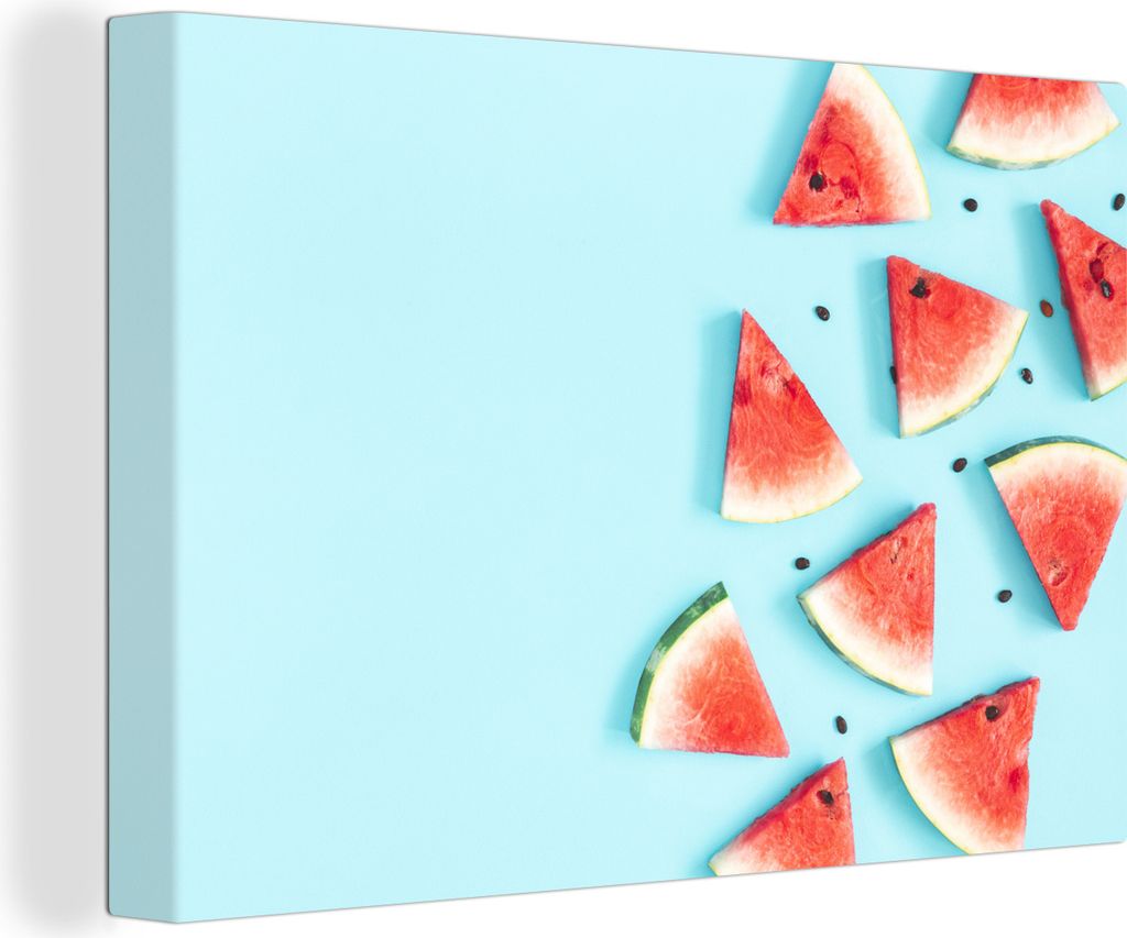 OneMillionCanvasses - Leinwandbilder - 150x100 cm, Wassermelone - Sommer - Blau, Wandbilder Kunstdruck Wanddekoration