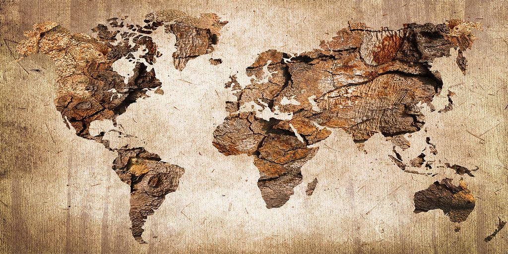 Tulup Leinwandbild - 140x70 cm - Wandkunst - Drucke auf Leinwand - Leinwanddruck - Landkarten & Flaggen - Braun - Weltkarte Holz