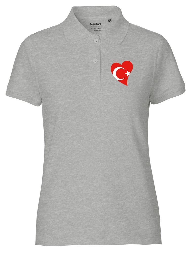Huuraa Damen Polo Shirt Türkei Flagge Herz XXL Sport Grey Bio Baumwolle Fairtrade Poloshirt Geschenkidee