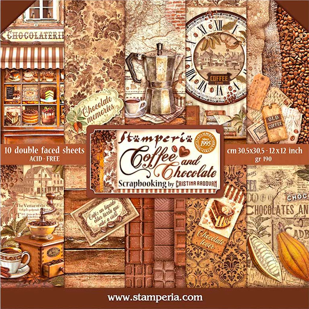 Stamperia Scrapbook Block Coffee Chocolate 30.5x30.5 cm 190g/qm Bastelpapier