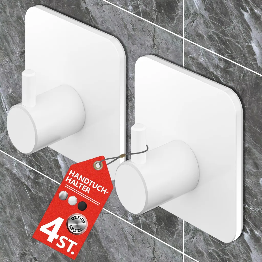 Porte-serviettes mural blanc sans trous - Idéal pour les locataires