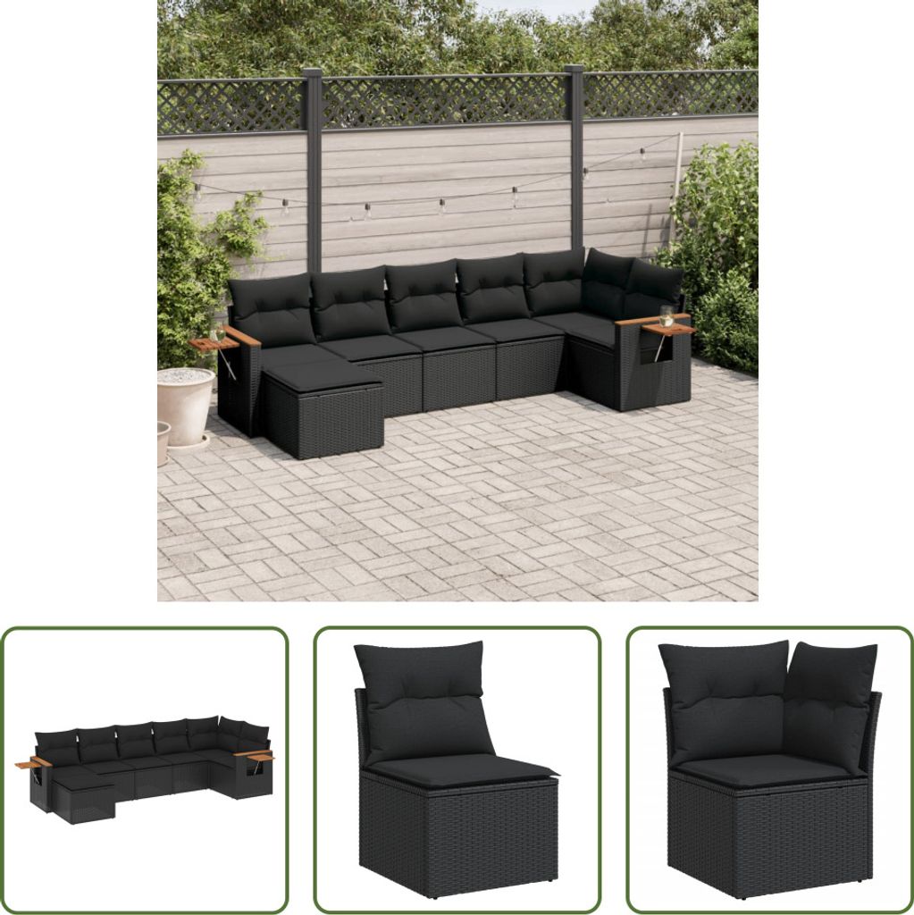 The Living Store 7-tlg. Garten-Sofagarnitur mit Kissen Schwarz Poly Rattan
