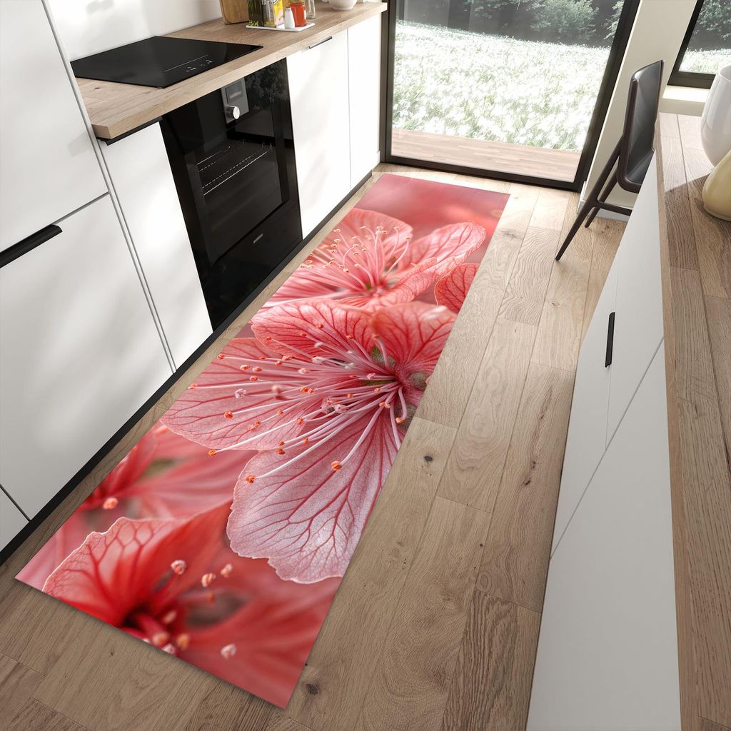 Küchenteppich 80x280cm rutschfest & abwischbar PVC Läufer - Stille Blumenpracht
