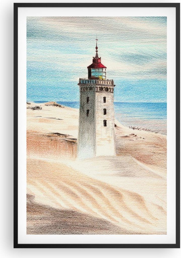 Gerahmtes Poster - Schwarzer Rahmen - Laterne Meer Bild - 61x91,5 cm - Wand Bild - Wanddeko - Wandbilder - Kunstposter - Wandposter - Bilderrahmen ...