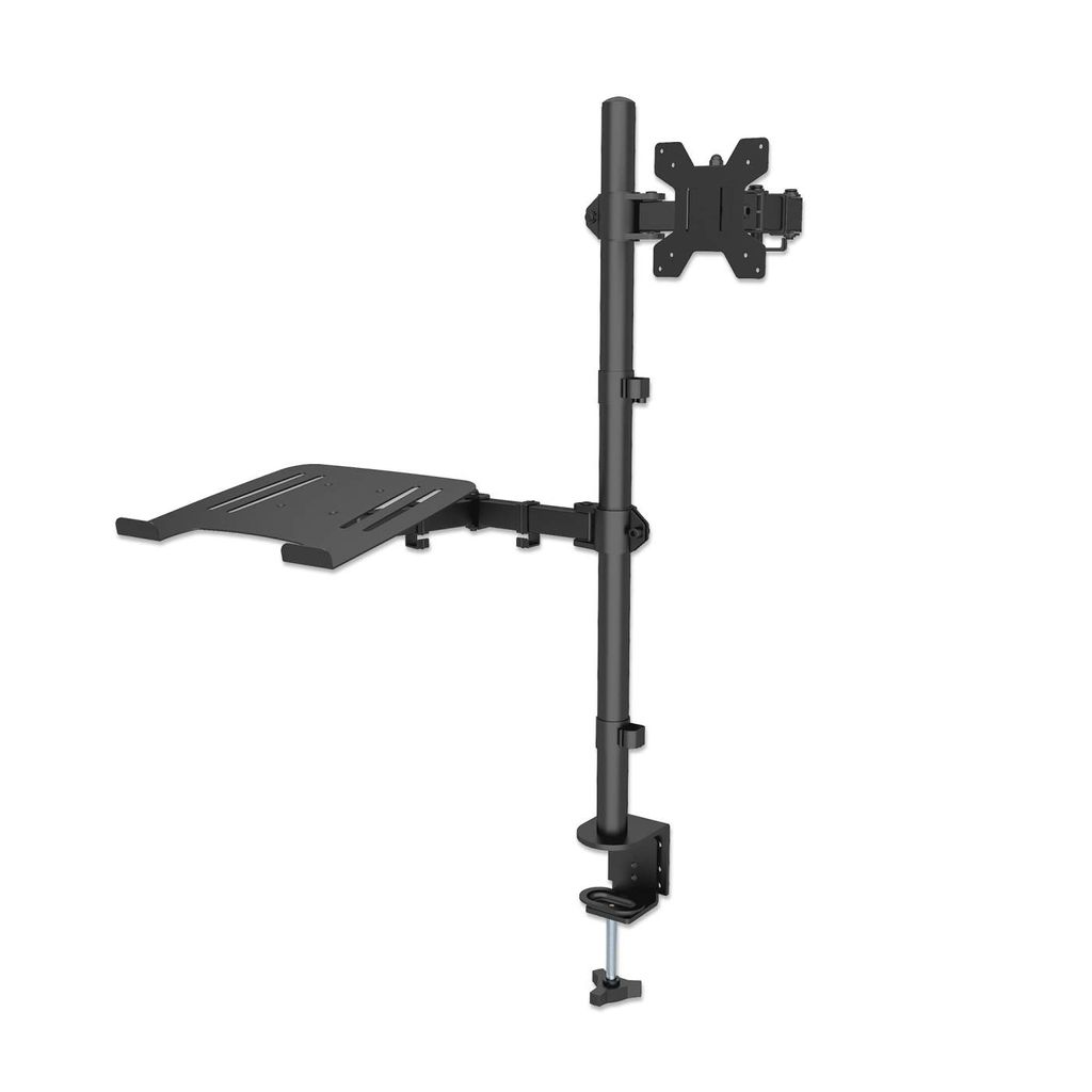 Manhattan TV & Monitor & Laptop Combo Mount, Desk, Full Motion, 1 screen, Screen Sizes: 10-27", Laptop up to 17", Black, Clamp Assembly, VESA 75x75...