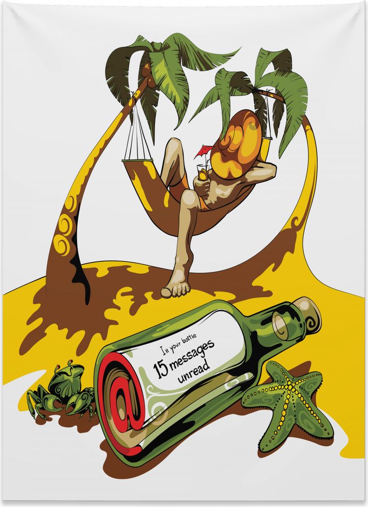 Abakuhaus Strand Wandteppich, Nachricht im Flaschensommer aus Weiches Mikrofaser Stoff Kein Verblassen Klare Farben Waschbar, 110 x 150 cm, Gelb We...