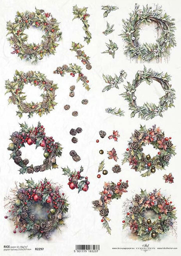 ITD Reispapier Decoupage Bastelpapier Serviettentechnik-R2297 3D-Winterkränze