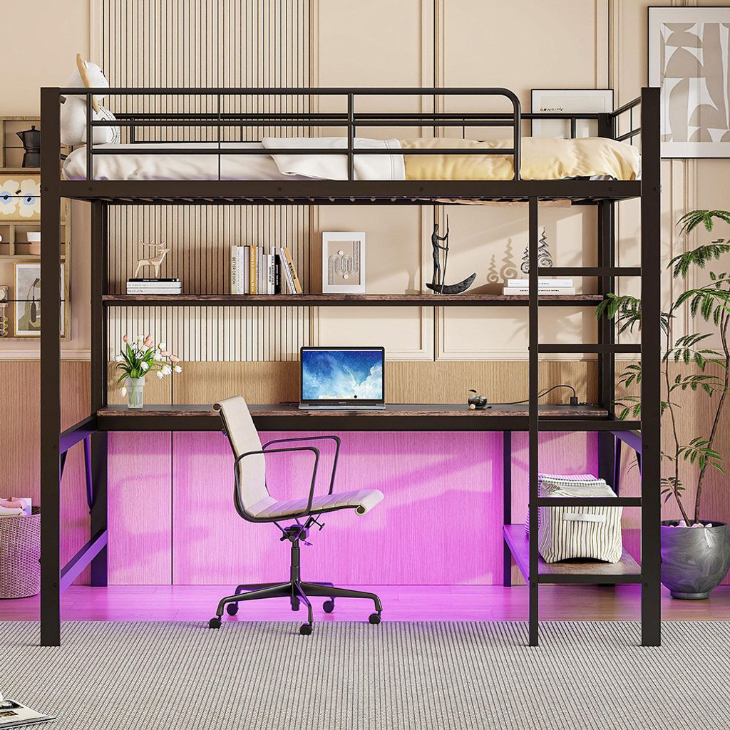 Łóżko loftowe Sweiko 140x200 cm, z USB i gniazdkiem, Zdjęcie produktu 