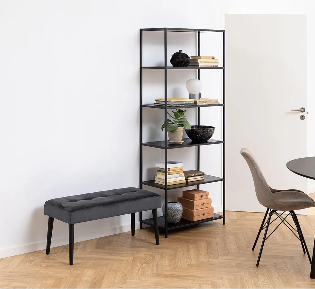 Banc gris en velours Glory : assise d'appoint stable et peu encombrante - 6
