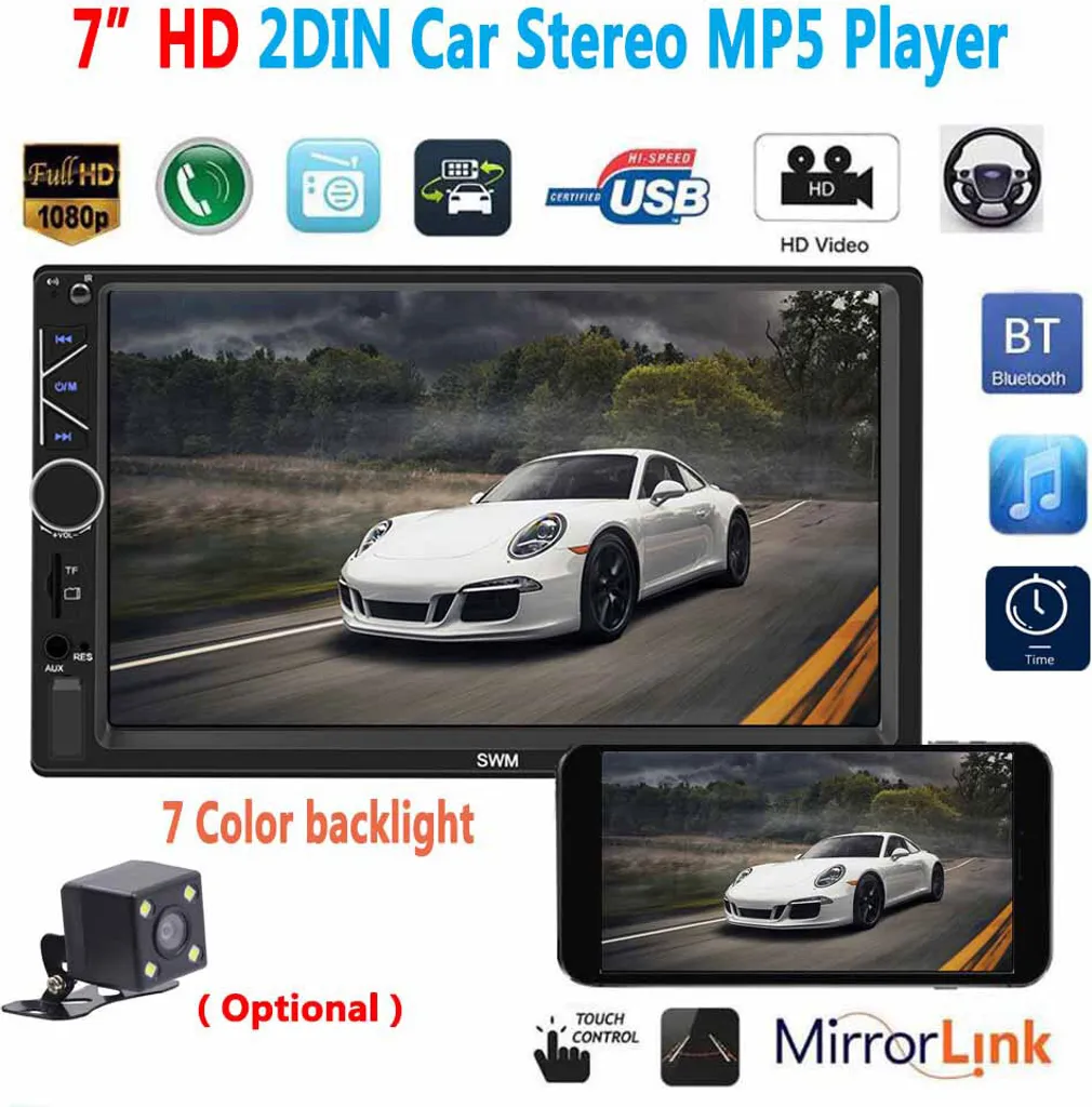 2 Din 7 pollici auto Radio Autoradio universale Multimedia MP5 Player HD Bluetooth Usb Flash Drive Telefono Interconnect MP3 con fotocamera