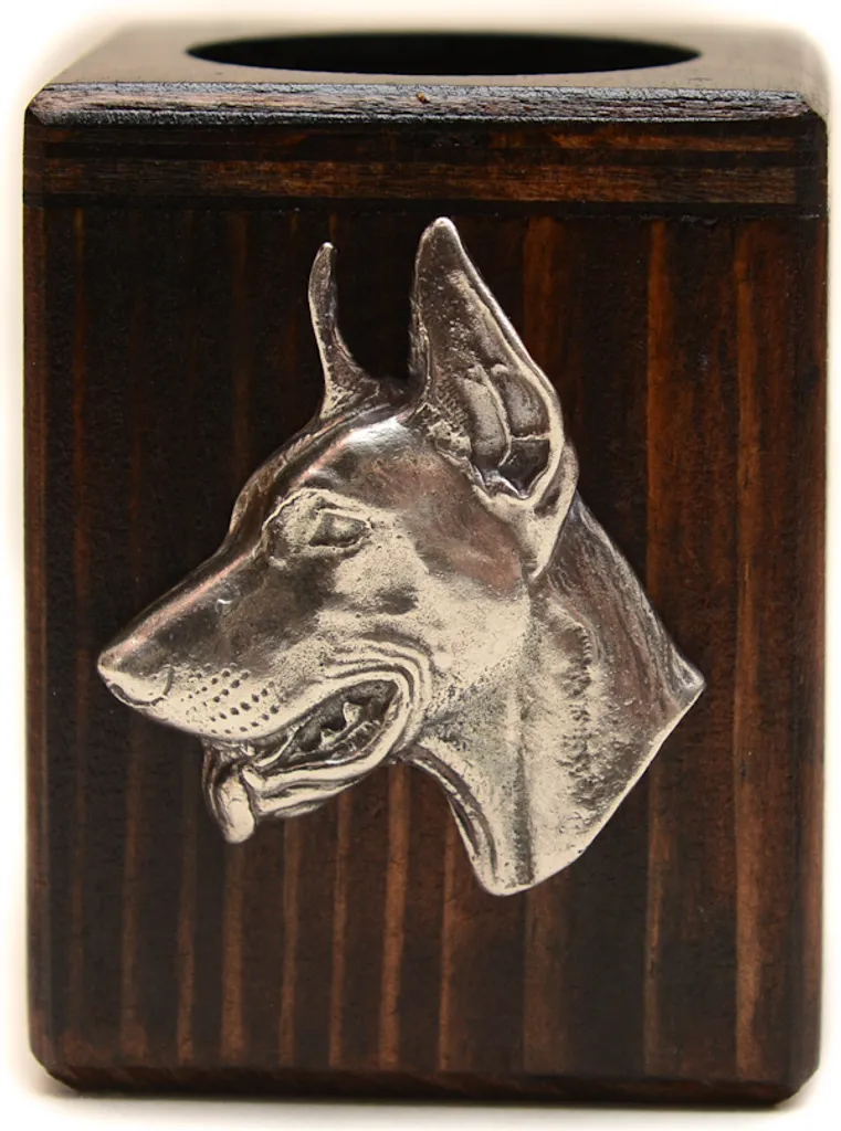 Portacandele Doberman Fatto a Mano: Legno e Argento Art-Dog