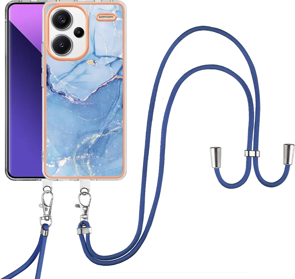 Custodia con cinturino per Xiaomi Redmi Note 13 Pro+ 5G, paraurti in TPU a fantasia, custodia protettiva con cinturino regolabile Blu chiaro