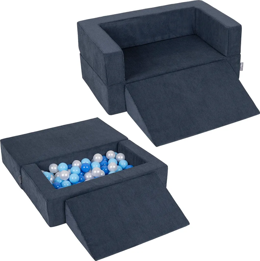KiddyMoon Divanetto Bambini Blu Scuro: Gioco Modulare e 100 Palline 7cm