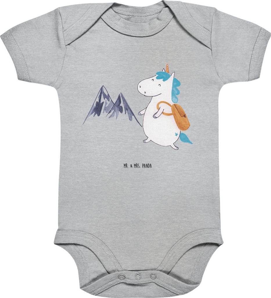 Mr. & Mrs. Panda Organic Babybody Einhorn Bergsteiger 3. - 6. Monat - Heather Grey - Geschenk, babykleidung body, Urlaub, Einhörner, baumwoll over...