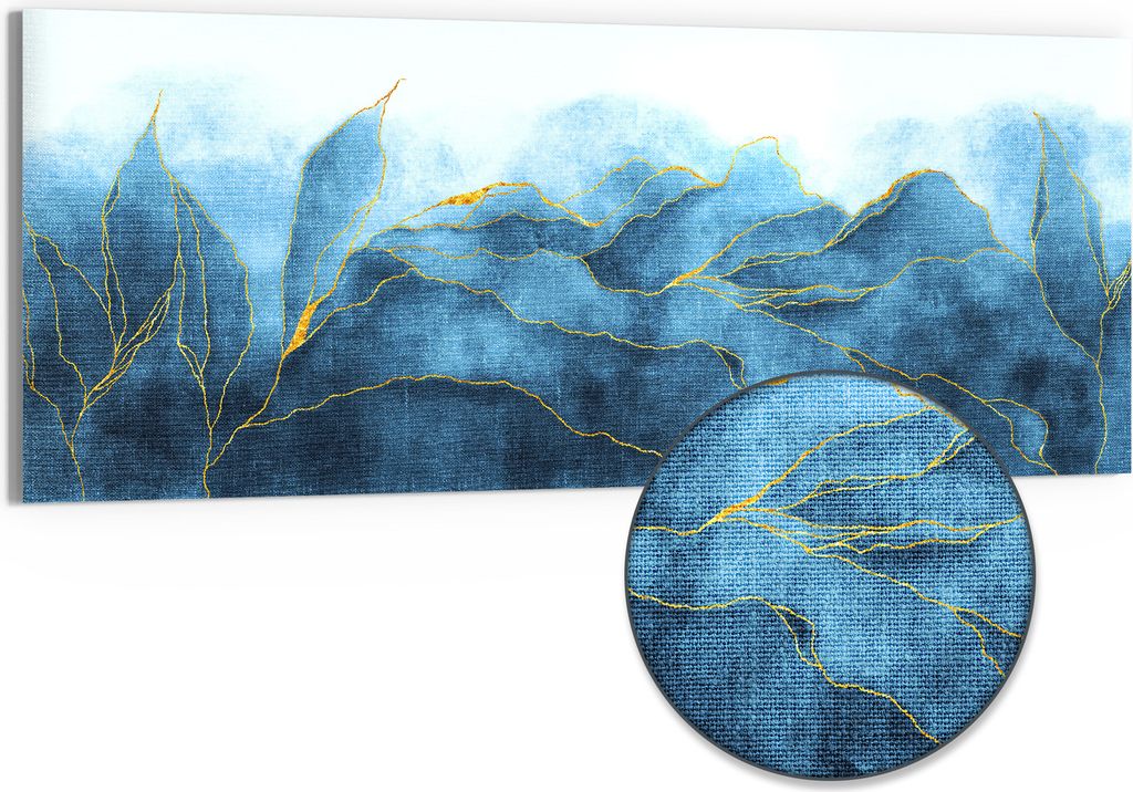 DEQORI Hybrid Leinwand Bild 150x60 cm 'Blauer Wasserfarbverlauf' Wandbild Glas flach modern