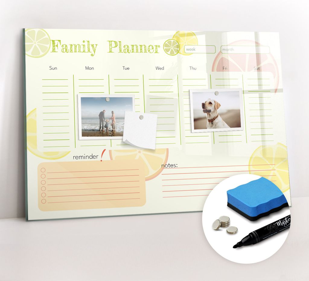 Magnetpinnwand Memoboard - Zubehörsatz - Schwarzer Marker + Schwamm + Magnete - 60 x 40 cm - Familienplaner