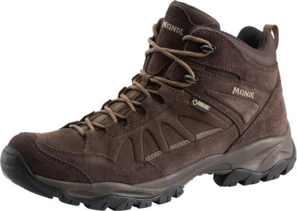 A single brown hiking boot is shown against a white background.