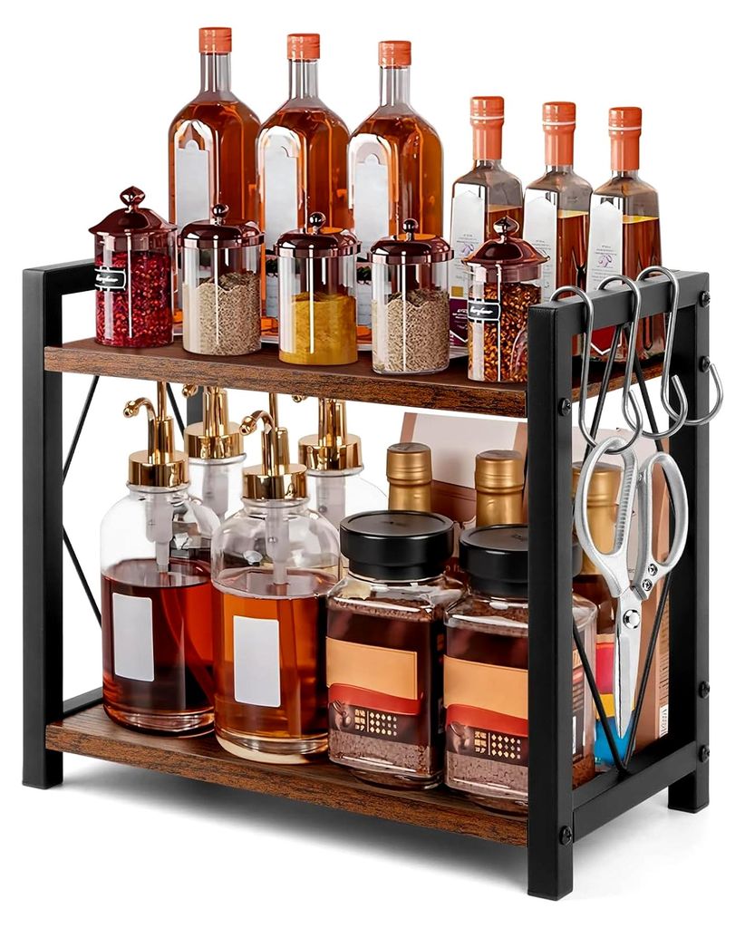 Kleines Küchenregal, Küchenregal für die Arbeitsplatte, Küchenregal Organizer, Gewürzregalsystem, 2-stufiger Kaffee Organizer