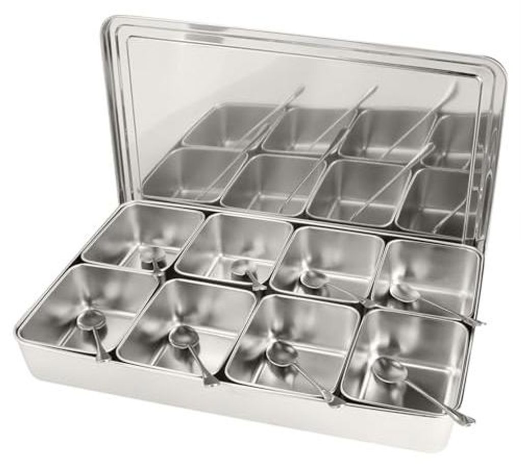 Silberfarbene Gewürzbox, 8 Fächer, Gewürzaufbewahrungsbehälter aus Edelstahl, Gewürzglas, Küchenutensil