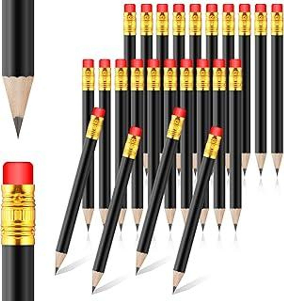 DIVINA VITAE 24 Stück Schwarze Bleistifte mit Radiergummi, 10 CM, Mini HB Golf Bleistift, Lose Holz Pencils, für Schüler, Designer und Architekt...