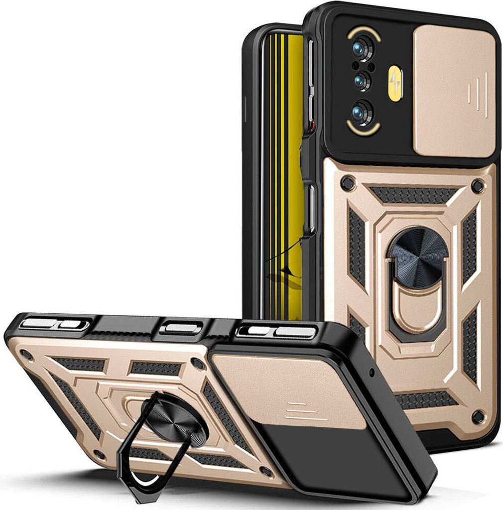 Redmi K40 Gaming Hülle mit Ring Ständer Halter Dia Kameraschutz TPU PC Schutzhülle für Xiaomi Redmi K40 Gaming Gold