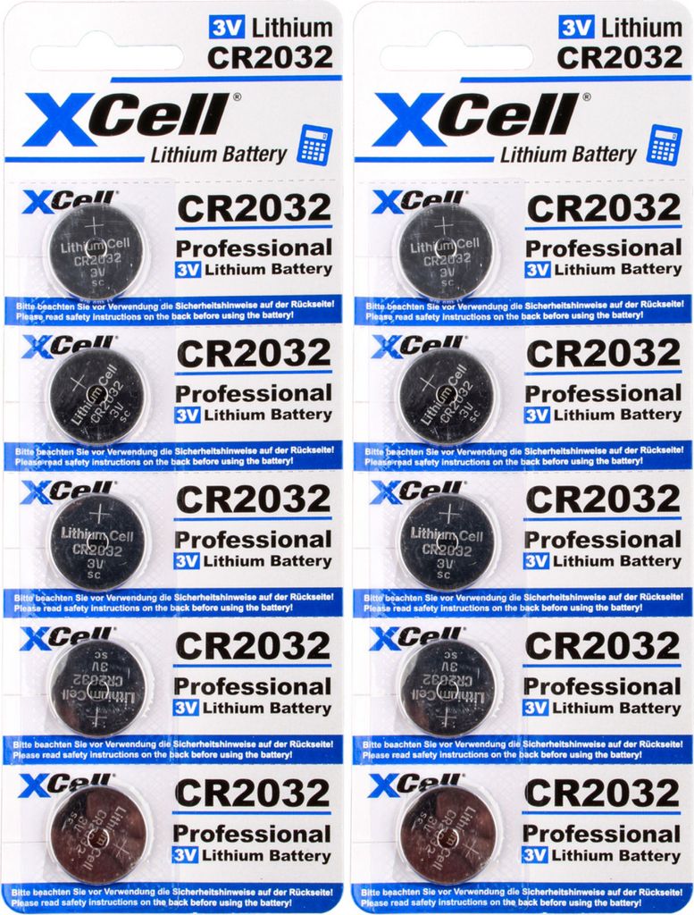 10er Spar-Set XCell CR2032 Lithium-Knopfzelle 3V / 220mAh (2x5er Pack)