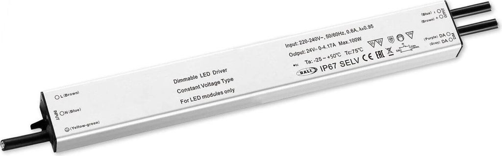ISOLED LED PWM-Trafo 24V/DC, 0-60W, slim, Push/Dali-2 dimmbar, IP67, SELV