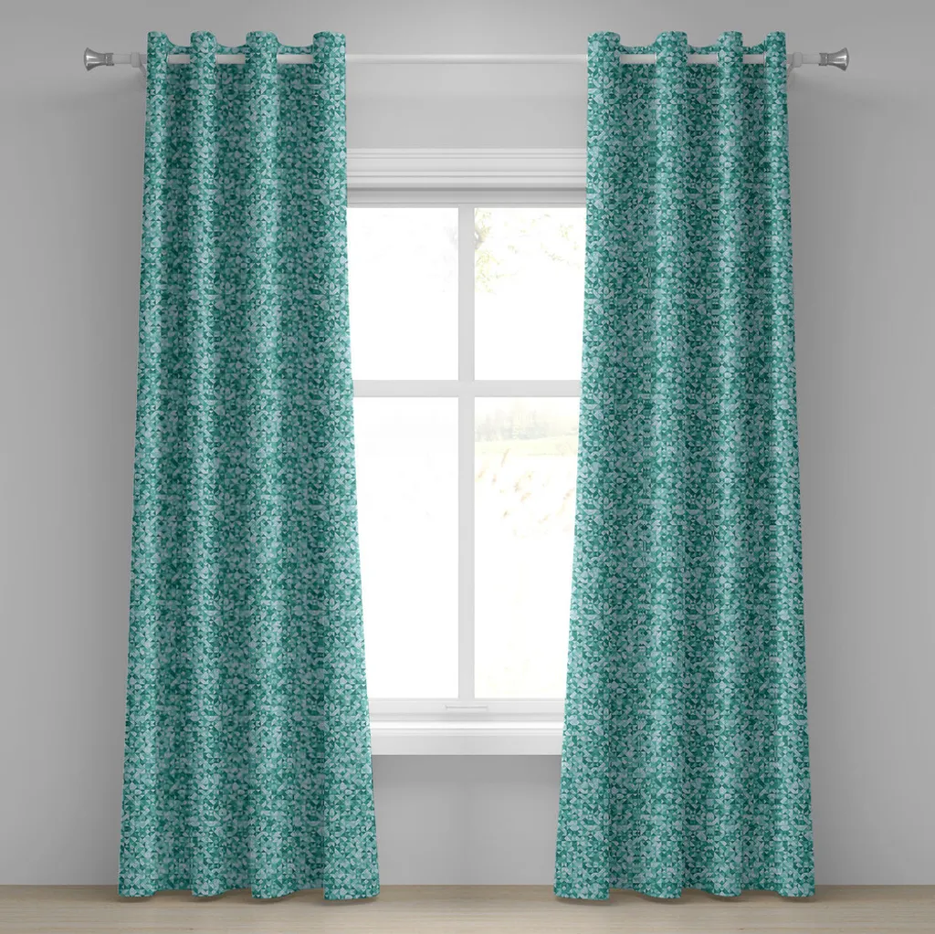 Rideau anti-regards bleu sarcelle motifs polygones pour intérieur privé