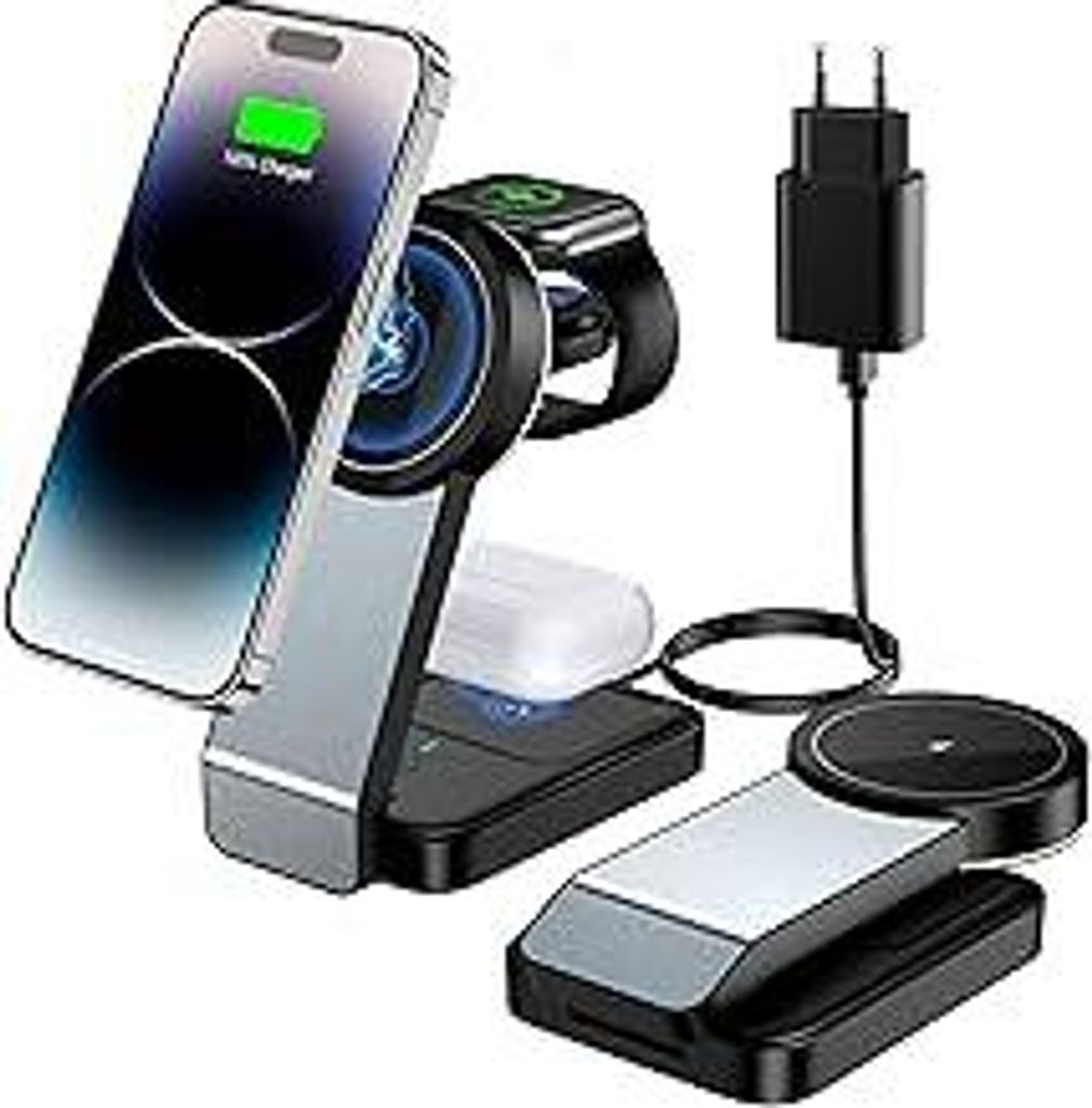 3 in 1 Faltbar Ladegerät, Induktive Kabelloses Ladestation für iPhone 16/15/14/13/12/Plus/Pro Max/Mini,Wireless Charger für Apple Watch 9/8/7/6/...