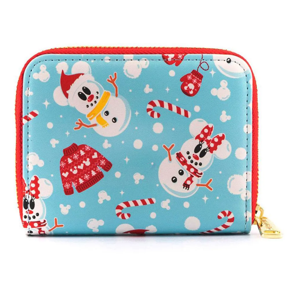 Portefeuille Zippé Disney pour l'Hiver Mickey et Minnie Snowman AOP