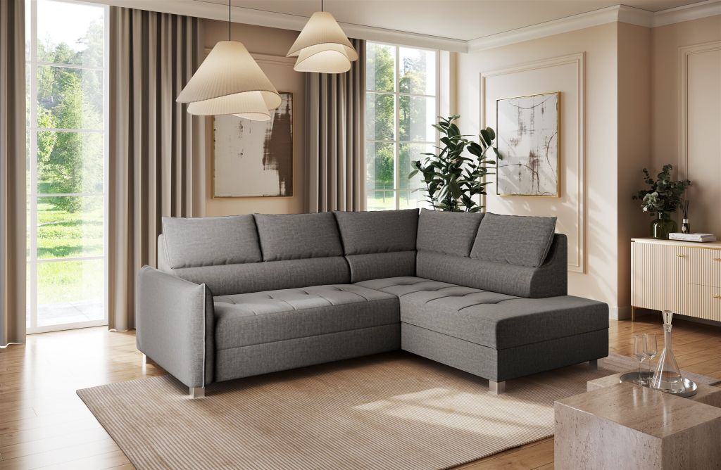 Ecksofa Schlafsofa Sofa MARNO in Stoff Vogue Grafit Ottomane Rechts
