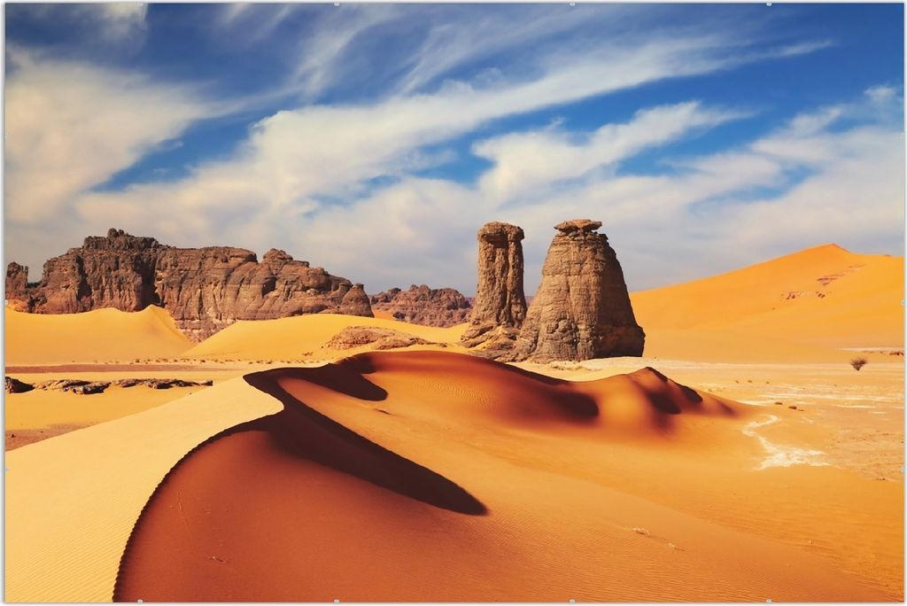 Wallario Wandbild Felsen und Sand in der Sahara Wüste, Größe: 61 x 91,5 cm, Poster mit rahmenlosen Bildhalter