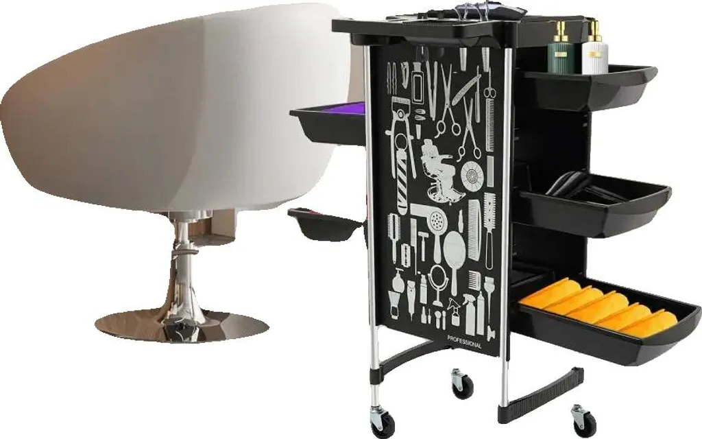 Chariot de coiffeur design moderne en PP, 5 tiroirs et roulettes 360°