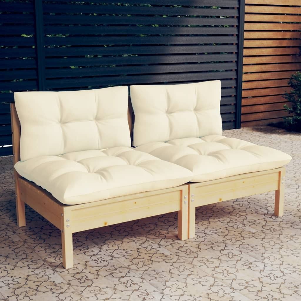 The Living Store 2-Sitzer-Gartensofa mit Creme Kissen Massivholz Kiefer