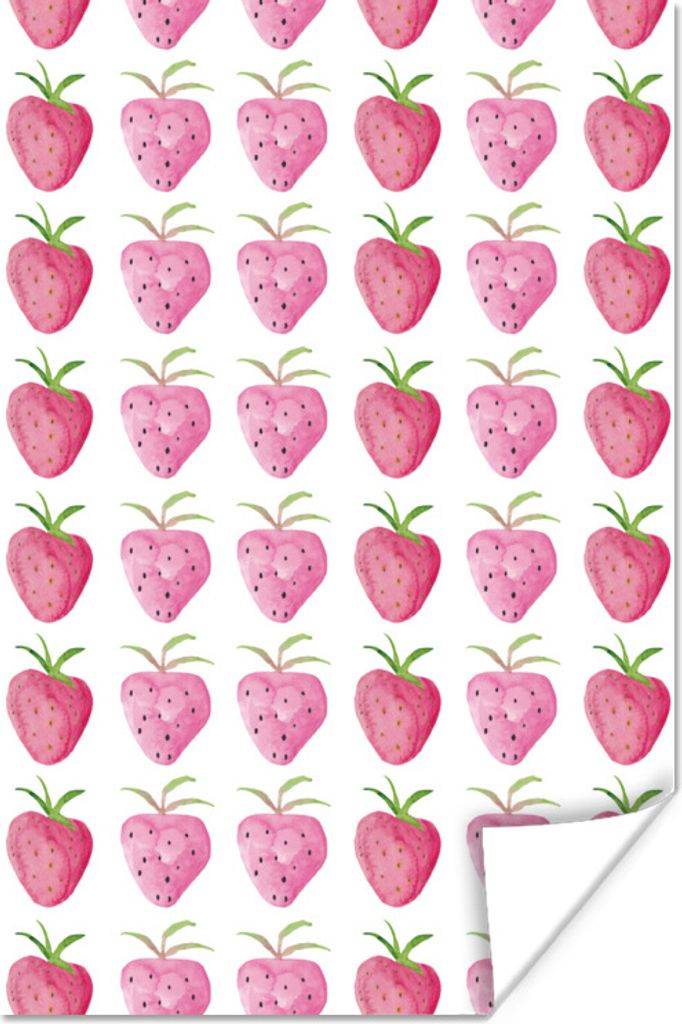 MuchoWow Poster Erdbeeren - Aquarell - Weiß 80x120 cm - Papierdruck
