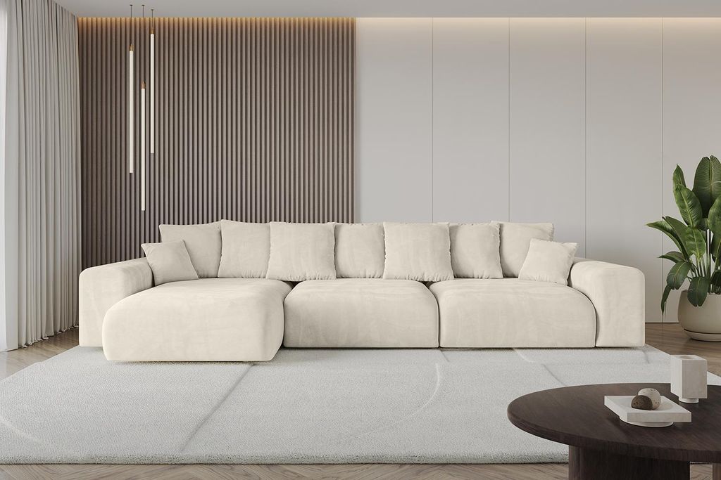 Ecksofa mit Schlaffunktion und Bettkasten ESKAR-L2 - 364x176x72 cm Beige - Corner Sofa Bett Eckcouch Couch L-Form Schlafcouch Ausziehbar Wohnlandsc...