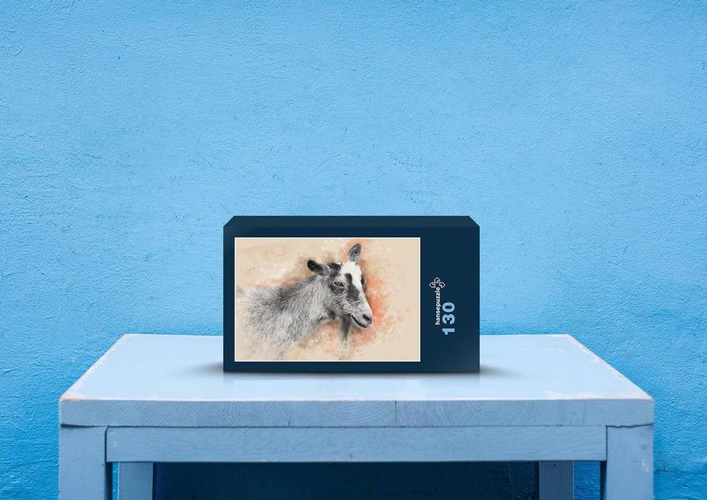 hansepuzzle 83671 - Ziege Puzzle, 130 Teile, Tierwelt, 28,7 x 20,0cm mit hochwertiger Aufbewahrung, Kartonbox und wiederverschließbarem Beutel