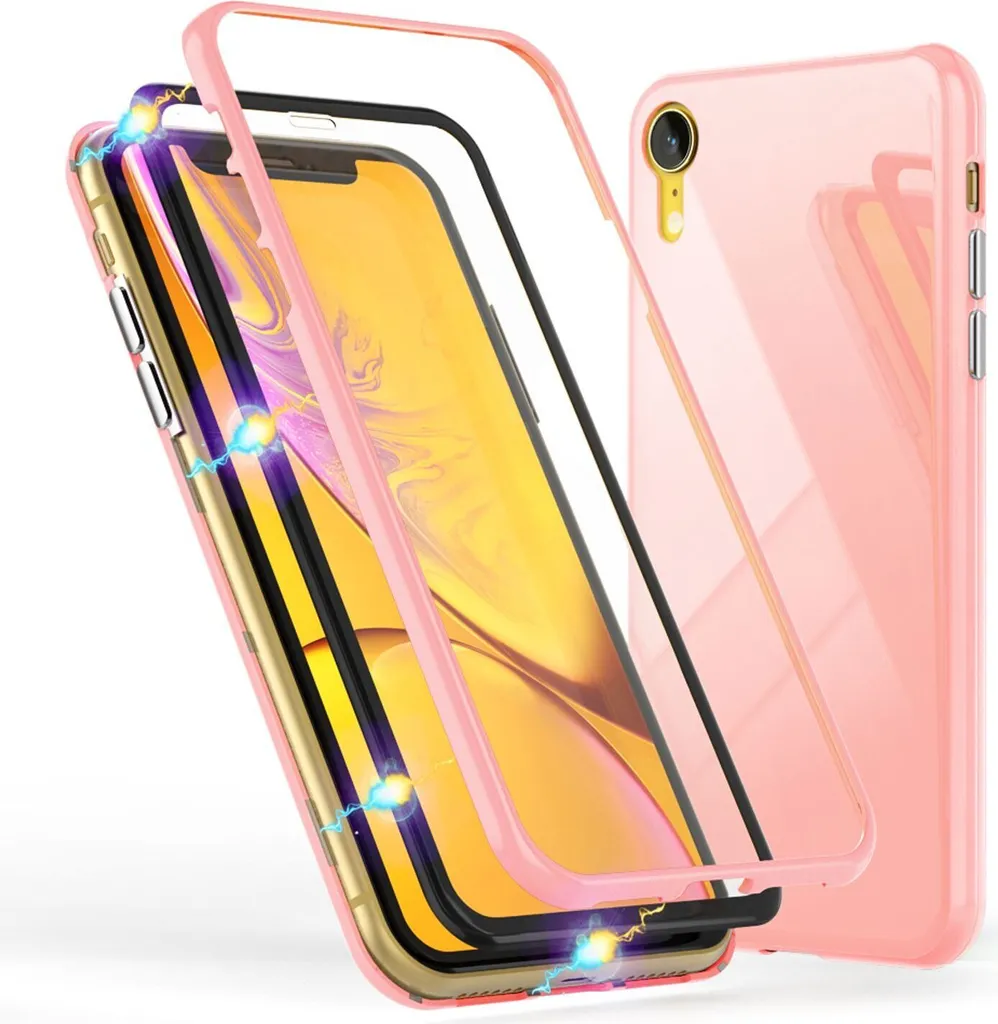 NALIA Custodia magnetica a 360° per iPhone XR, Custodia rigida sottile con protezione del display Rosa