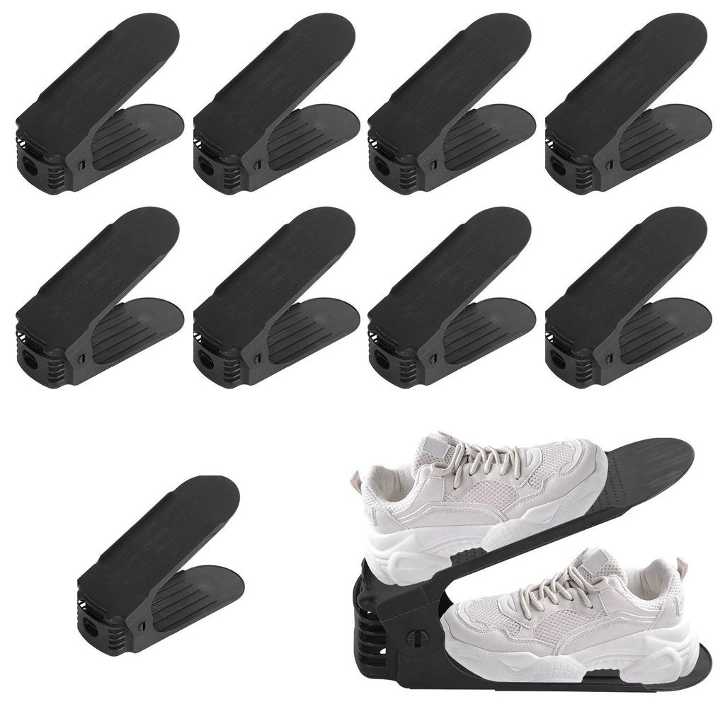 Peviasot 10er Set Schuhstapler höhenverstellbar, Schuh Organizer platzsparend, Schwarz