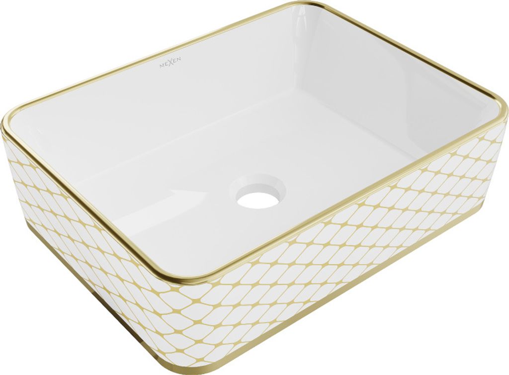 Mexen Catia Aufsatzwaschbecken 48 x 37 cm, Weiß/Gold Gittermuster - 21314809