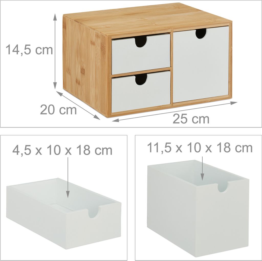 Relaxdays Schubladenbox, Bambus & MDF, Mini Kommode 3