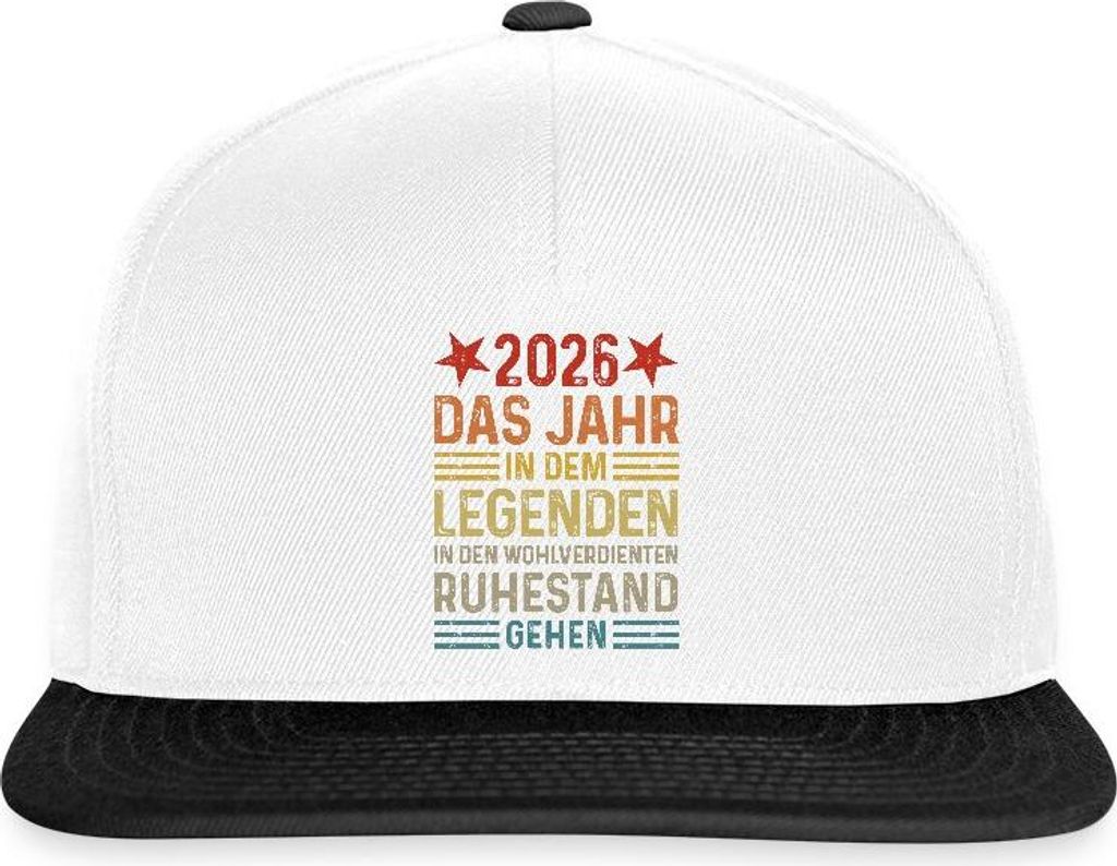 Spreadshirt 2026 Legende Ruhestand Rentner Pensionär Geschenk Snapback Cap, One size, Weiß/Schwarz