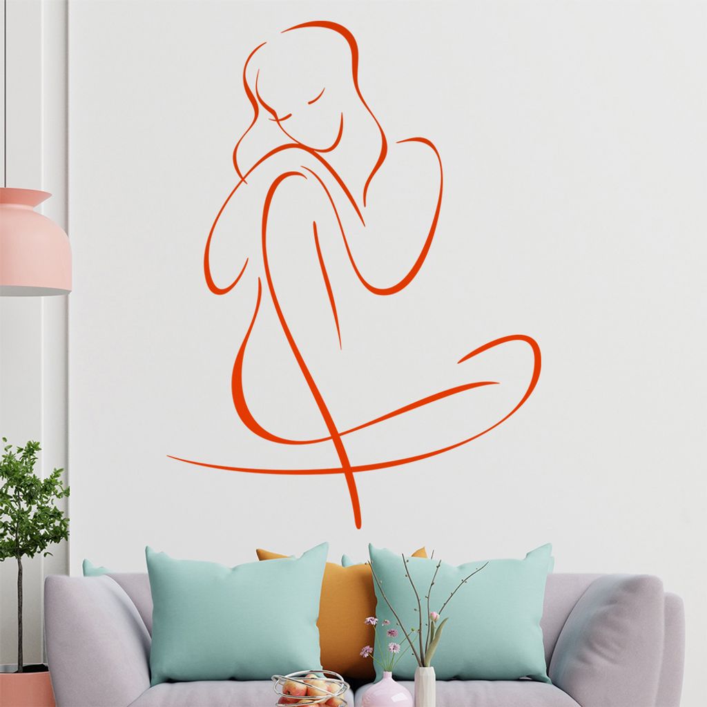 Frau sitzend - Linien Wandtattoo in 6 Größen - Wandaufkleber Wall Sticker - Dekoration, Küche, Wohnzimmer, Schlafzimmer, Badezimmer