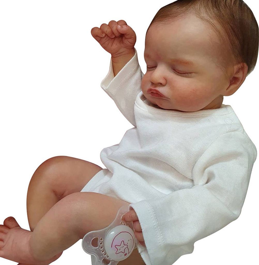 45 Cm Baumwollkörper, Haartransplantation, Geschlossene Augen, Verwurzelte Wimpern, Weißer Langarm-Einteiler, Reborn Doll