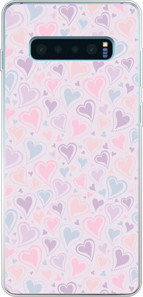 MuchoWow Handyhülle Schutzhülle Hülle für Telefoonhoesje Samsung Galaxy S10 Lite Mädchen - Herzen - Schnittmuster - Mädchen - Kinder - Kind...