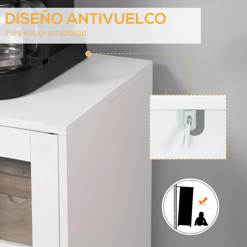 Buffet bas de cuisine design blanc et bois avec porte-bouteilles intégré - 4