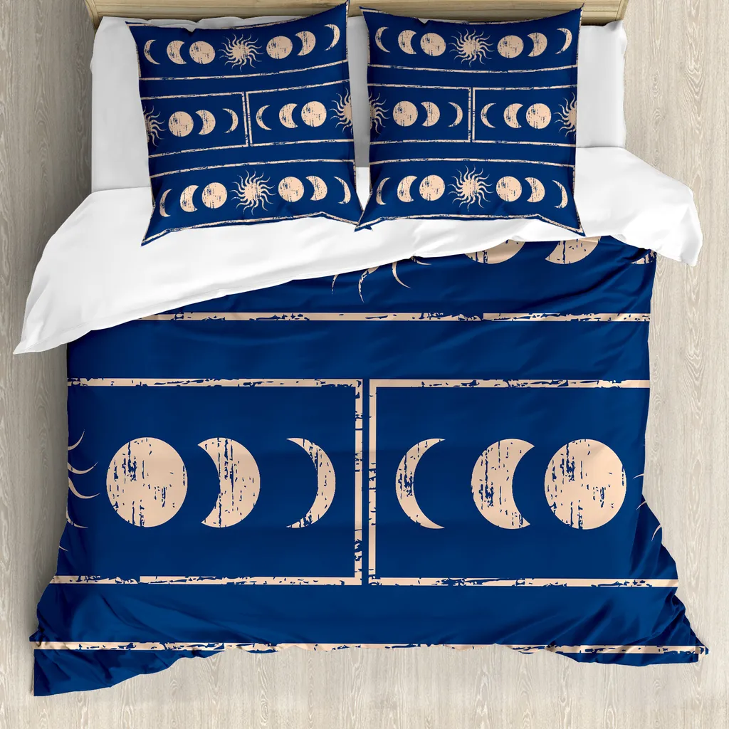 ABAKUHAUS Set copripiumino Indigo Per letti matrimoniali, Astrologia Sole-Luna, Antiacaro Adatto a chi soffre di allergie Con federe, Viola-blu Beige