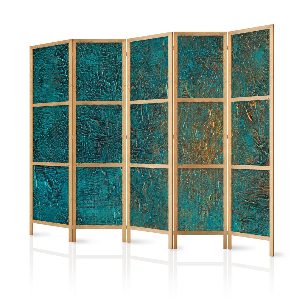 Paravent XXL 225x171 cm 5-teilig einseitig eleganter Sichtschutz Raumteiler Trennwand Raumtrenner Holz Design Motiv Deko Home Office Steinoptik geo...