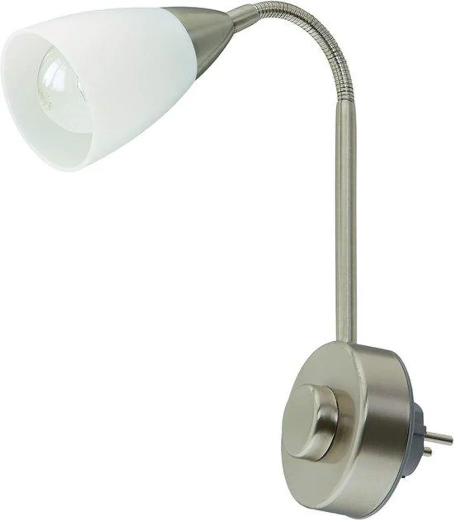 Veilleuse avec variateur rotatif et bras flexible blanc nickelé culot E14