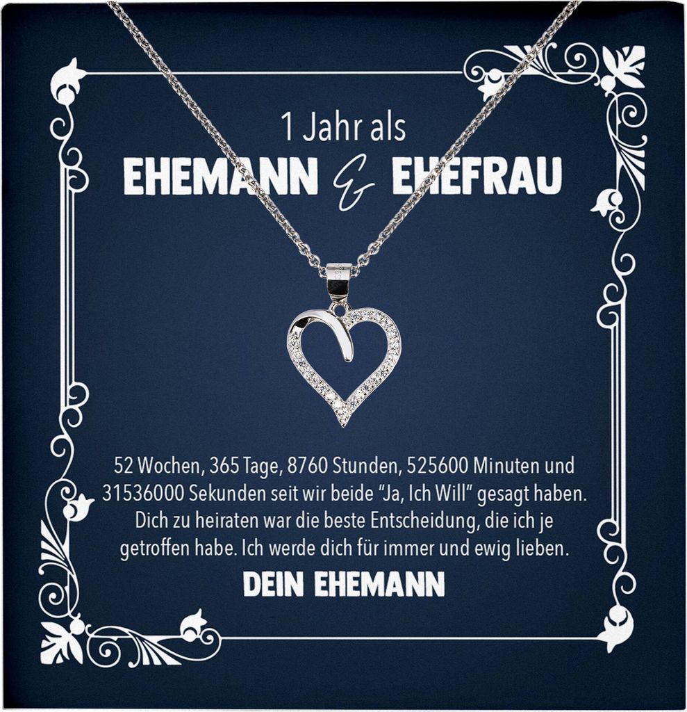 22Feels 1 Jahr Ehefrau Erster Hochzeitstag Geschenk Ich Liebe Dich Frauen Herz Halskette Damen Collier mit 23 Zirkonia Steinen (Damen Silber 925/00...